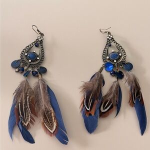 Bohemian Blue Feather Earrings